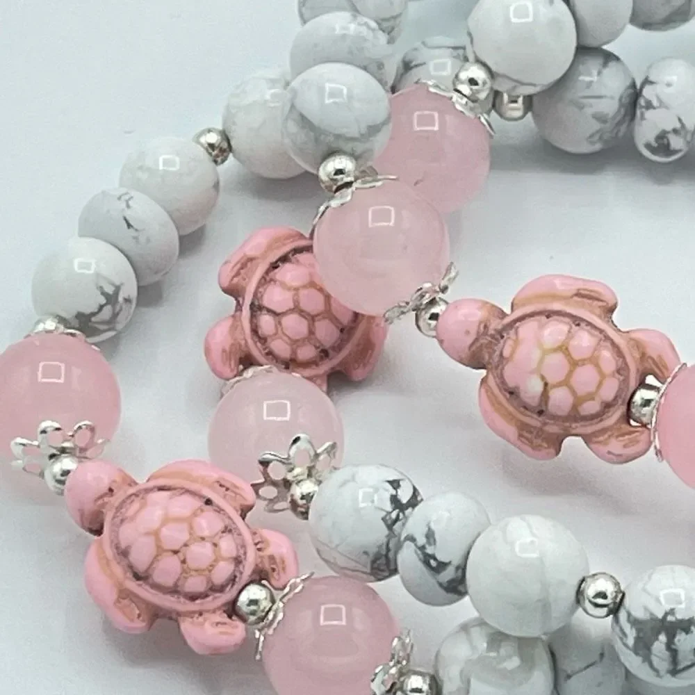 Crystal beaded stretch bracelet ONE NEW rose quartz howlite turtle reiki meditat